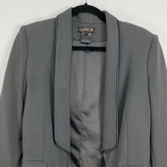 LaRok Womens Size S Gray Shawl Collar Blazer Black Piping Ruched Sleeve Jacket - Picture 2 of 11